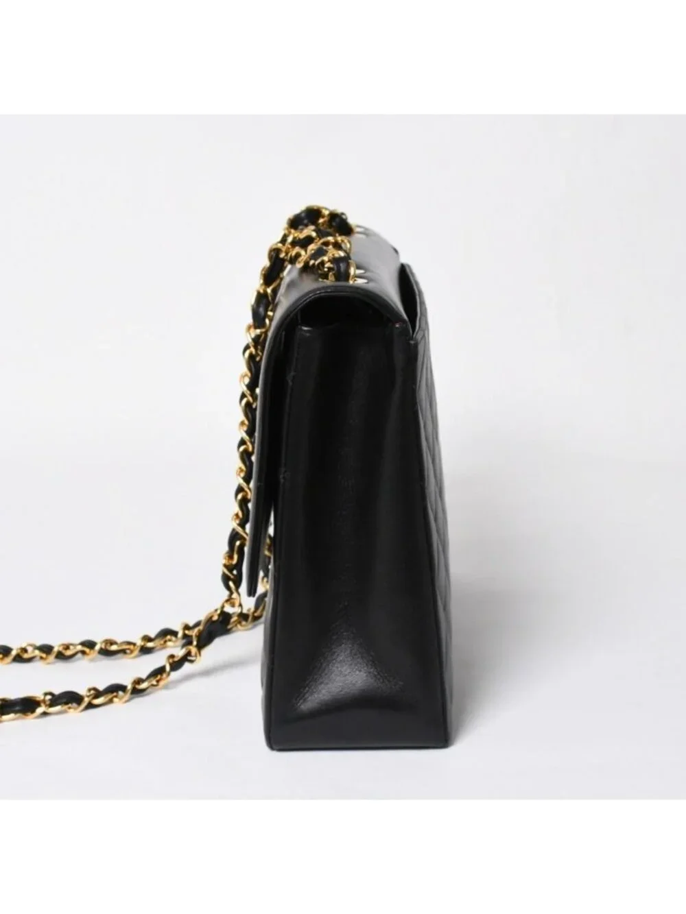 Chanel S Flap Chain Shoulder Bag CC Logo Lambskin Black Gold
